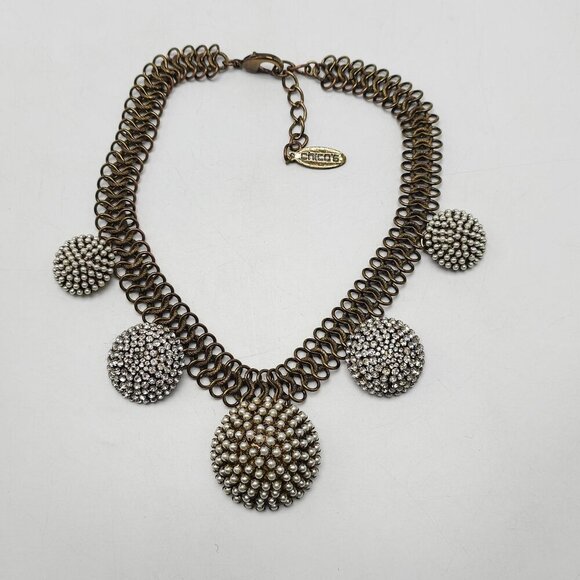 Chico's Runway Haute Couture Domed Rhinestones Faux Pearls Gold-Tone Necklace - Picture 2 of 8